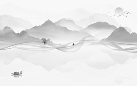 中式意境灰色山水 TIF分层