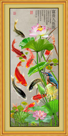 原创玄关高清荷花鲤鱼装饰画