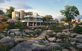 溪流假山设计效果图