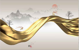 新中式抽象金色水墨山水背景墙