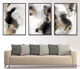 现代北欧风金色水墨油画装饰画