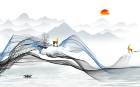 新中式山水背景墙