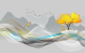 新中式山水背景墙