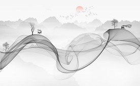 新中式抽象水墨山水风景背景墙