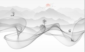 新中式抽象水墨山水风景背景墙