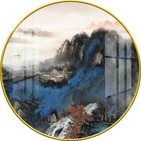 新中式圆形意境山水装饰画图片