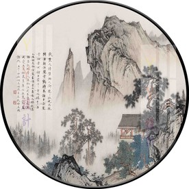 新中式水墨意境山水圆形装饰画图