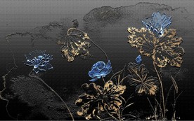 新中式浮雕金色蓝莲花电视背景墙