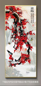 玄关红梅喜鹊装饰画