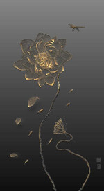 北欧风金色浮雕荷花玄关装饰画