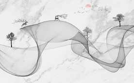 新中式抽象水墨麋鹿山水背景墙