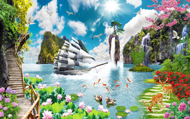 一帆风顺风景电视背景墙装饰画