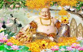 弥勒佛中式背景墙装饰画