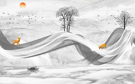 大理石山水电视背景墙