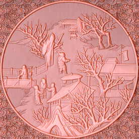 古代风景铜雕背景墙