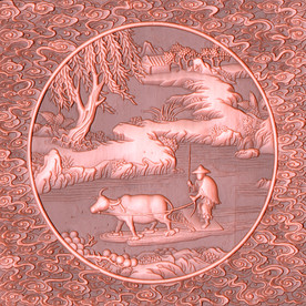 牧牛铜雕背景壁画