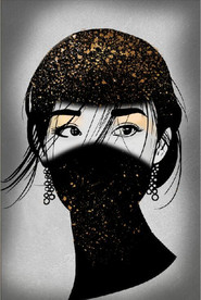 现代北欧金色蒙面美女玄关装饰画