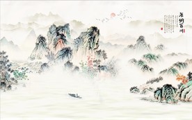 新中式水墨古代山水国画背景墙