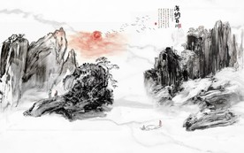 新中式水墨古代山水国画背景墙