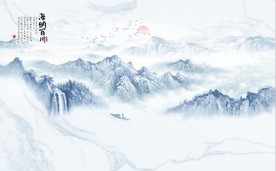 新中式水墨山水国画电视背景墙