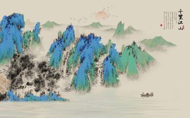 新中式千里江山山水国画背景墙