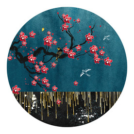 新中式花鸟圆形轻奢装饰画