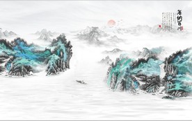 新中式水墨古代山水国画背景墙