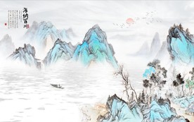 新中式水墨古代山水国画背景墙