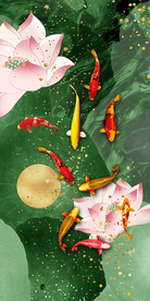 荷花九鱼图