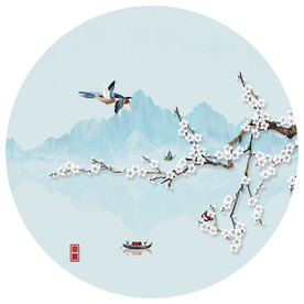 简约清新花鸟圆形装饰画