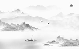 人气灰色新山水画 文件分层画