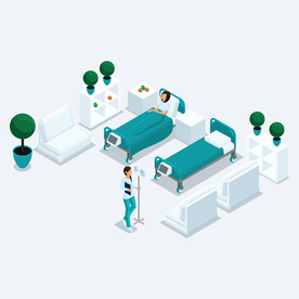 卡通扁平化医院病床房间