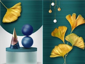 现代晶瓷抽象几何树叶装饰无框画