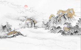 新中式大理石金色水墨山水背景墙