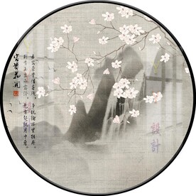新中式玉兰花鸟圆形装饰画图片