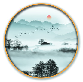 山水风景 圆形画