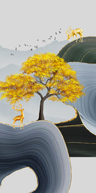 抽象玄关山水发财树晶瓷画