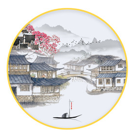 圆形装饰画 江南风景