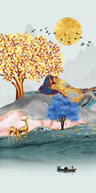 发财树山水玄关晶瓷画