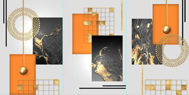 现代晶瓷抽象金色几何装饰无框画