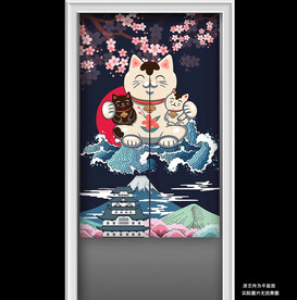 招财猫日式樱花和风门帘半帘