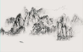 新中式水墨山水风景国画背景墙