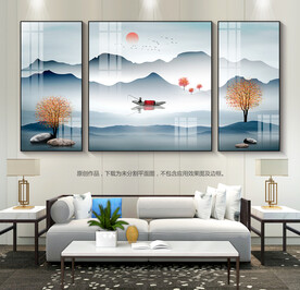 沙发装饰画客厅三联画中式山水画