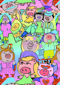 卡通 线条 猪 渐变