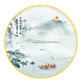 中式荷花圆形画