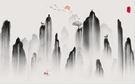 新中式水墨山水风景国画背景墙