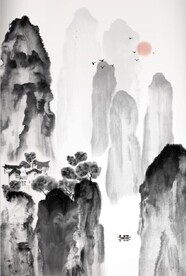 新中式水墨山水风景玄关背景墙