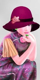 现代太阳帽民国美女玄关装饰画