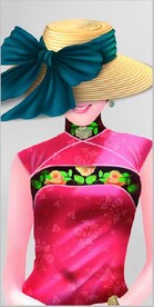 现代太阳帽民国美女玄关装饰画