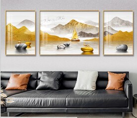 石来运转金色山水装饰画